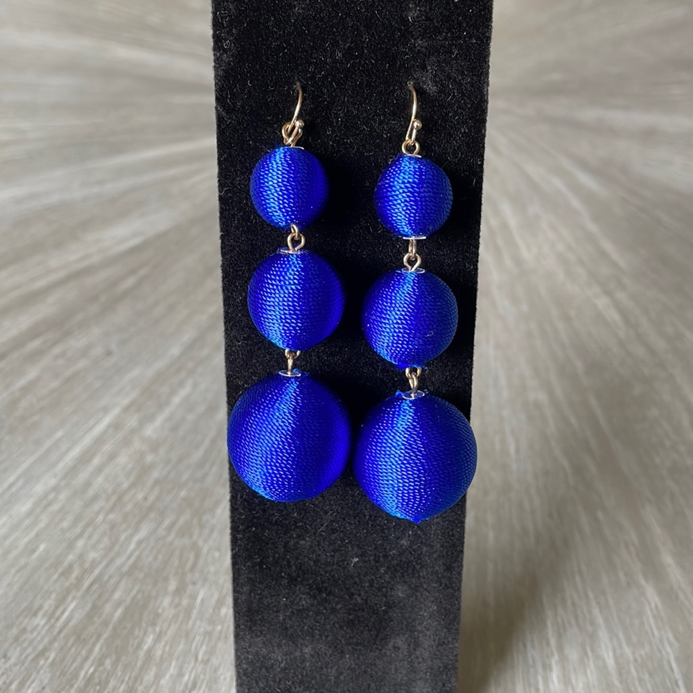 Bauble Bar Blue Threaded Ball Earrings